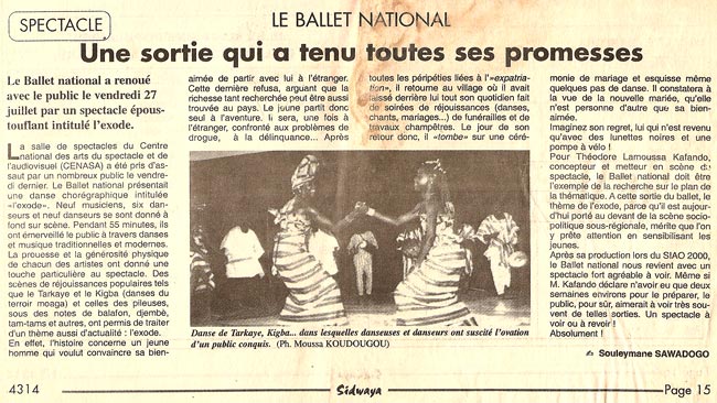 Sidwaya : Ballet National du Burkina-Faso Asséta Zoungrana et le Ballet National du Burkina-Faso